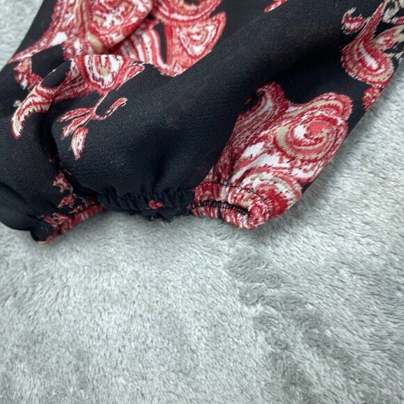 Cato Womens Black & Red Paisley Smocked Blouse Size S Polyester a1177 - Picture 8 of 9